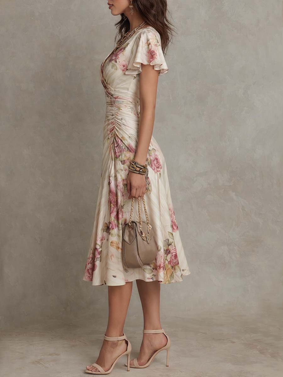 Light blue chiffon floral midi dress from My Store featuring a flowy evening dress with a fitted waist and delicate floral pattern.