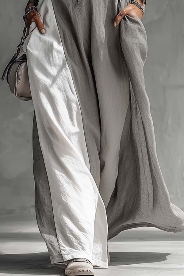 Color-blocked round neck sleeveless maxi dress with casual pockets, loose fit, stylish design by My Store.