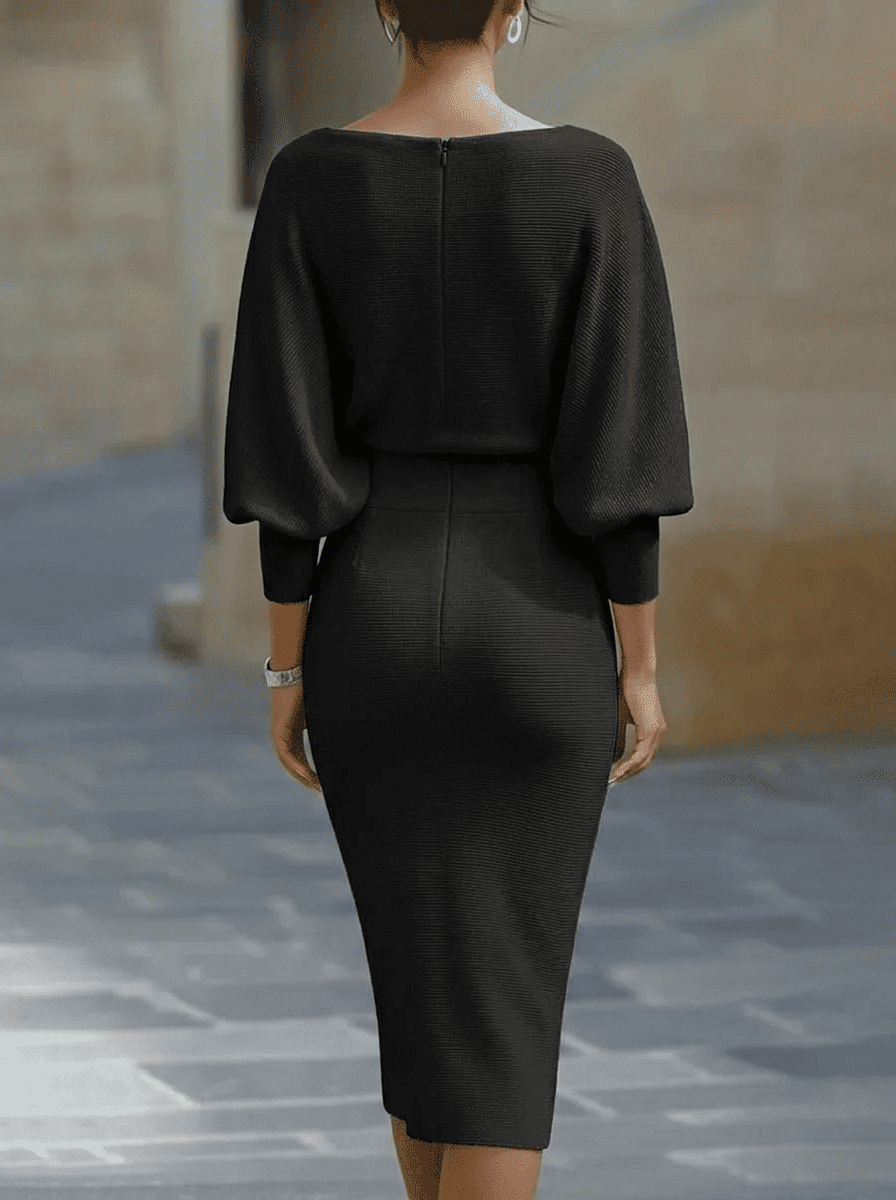 White batwing-sleeve waist-cinching dress for women by Tammy Bradley, featuring a stylish silhouette and elegant design.