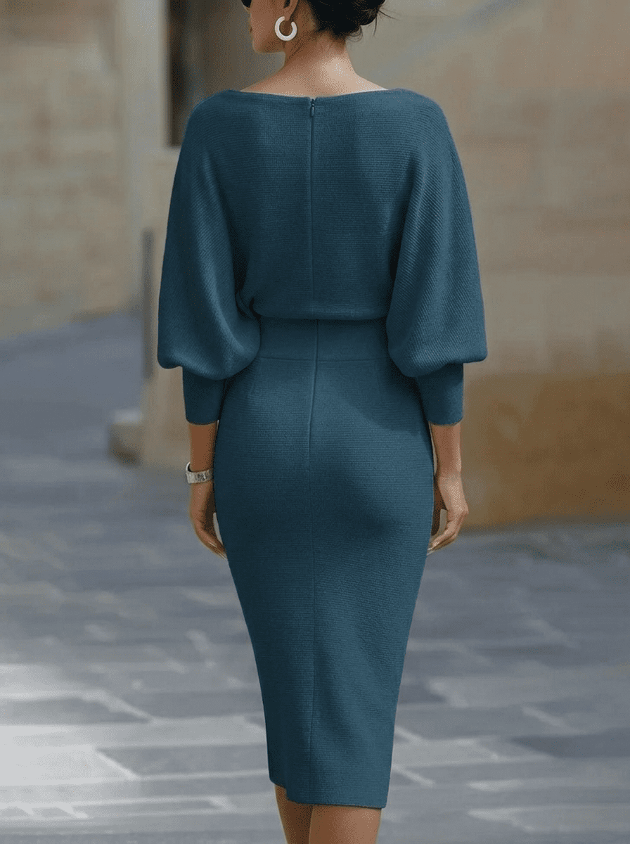White batwing-sleeve waist-cinching dress for women by Tammy Bradley, featuring a flowy silhouette and stylish design.