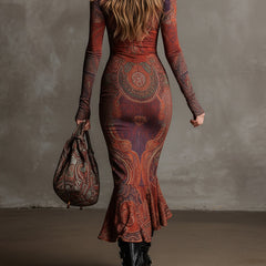 Knit fishtail midi dress in casual style featuring a fitted bodice and flared hem, made by My Store.