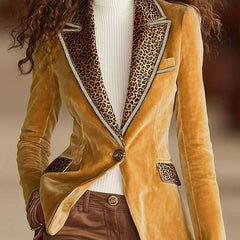Pink velvet blazer with leopard print and one-button design, stylish jacket for women from My Store.