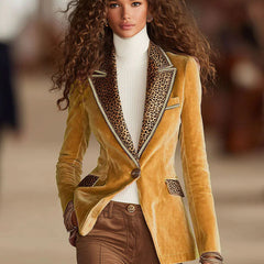 Pink velvet leopard print blazer with one button, stylish jacket from My Store, featuring a tailored fit and bold pattern.