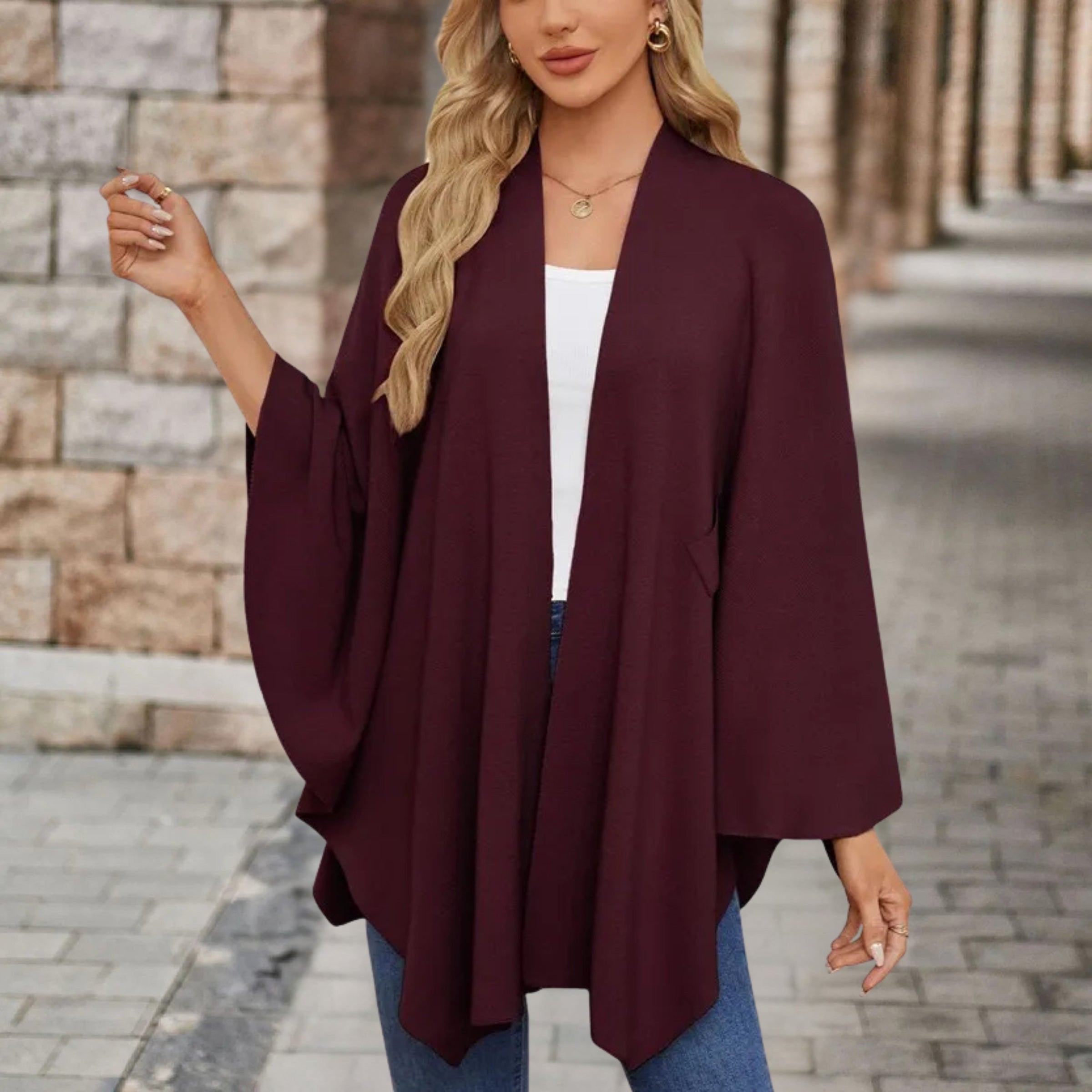 Poncho Sweater Women Draped Knot Detail Relaxed
