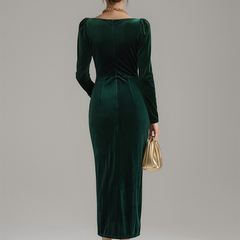 Velvet midi evening dress by My Store featuring a sleek, fitted silhouette and elegant design in rich velvet fabric.