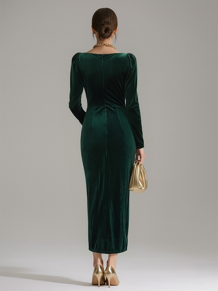 Velvet midi evening dress by My Store featuring a sleek, fitted silhouette and elegant design in rich velvet fabric.