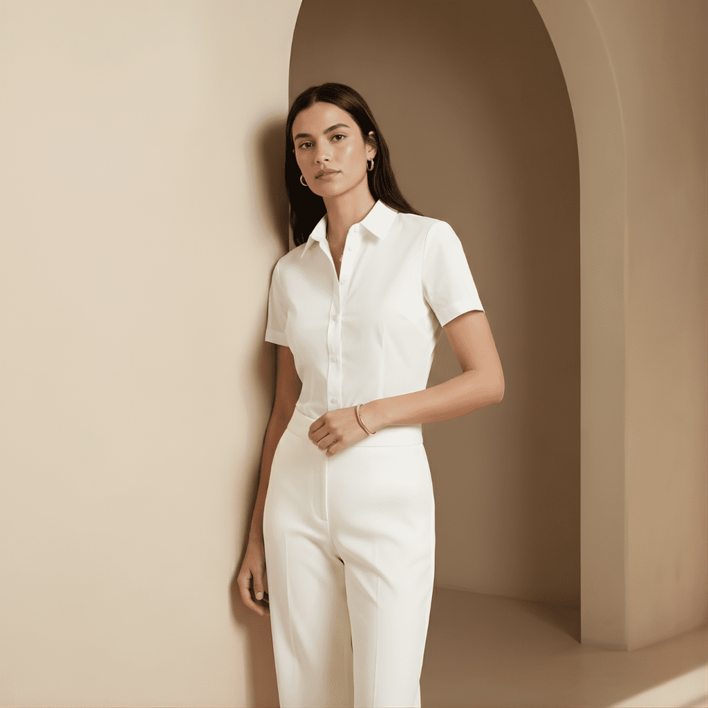 Women's linen-blend short-sleeve loose-fit shirt by Tammy Bradley, casual and breathable top for warm weather.