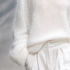 Elegant solid color round neck loose sweater from My Store, featuring a comfortable fit and simple, stylish design.