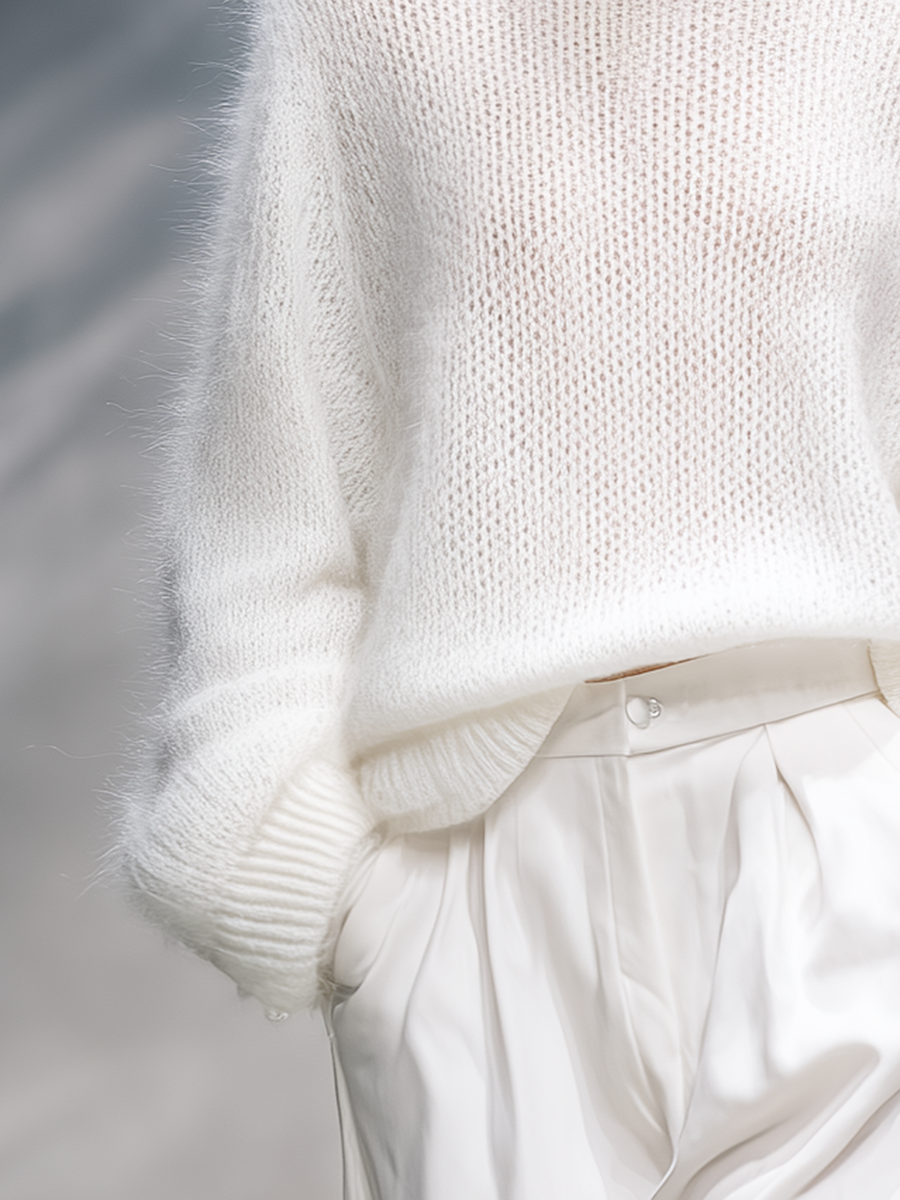 Elegant solid color round neck loose sweater from My Store, featuring a comfortable fit and simple, stylish design.