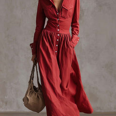 Red linen maxi dress by My Store, casual sleeveless dress with flowing fabric and a relaxed fit, perfect for summer wear.