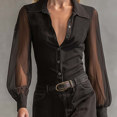 Black denim V-neck maxi dress from My Store featuring a casual, flowing design with long sleeves and a relaxed fit.