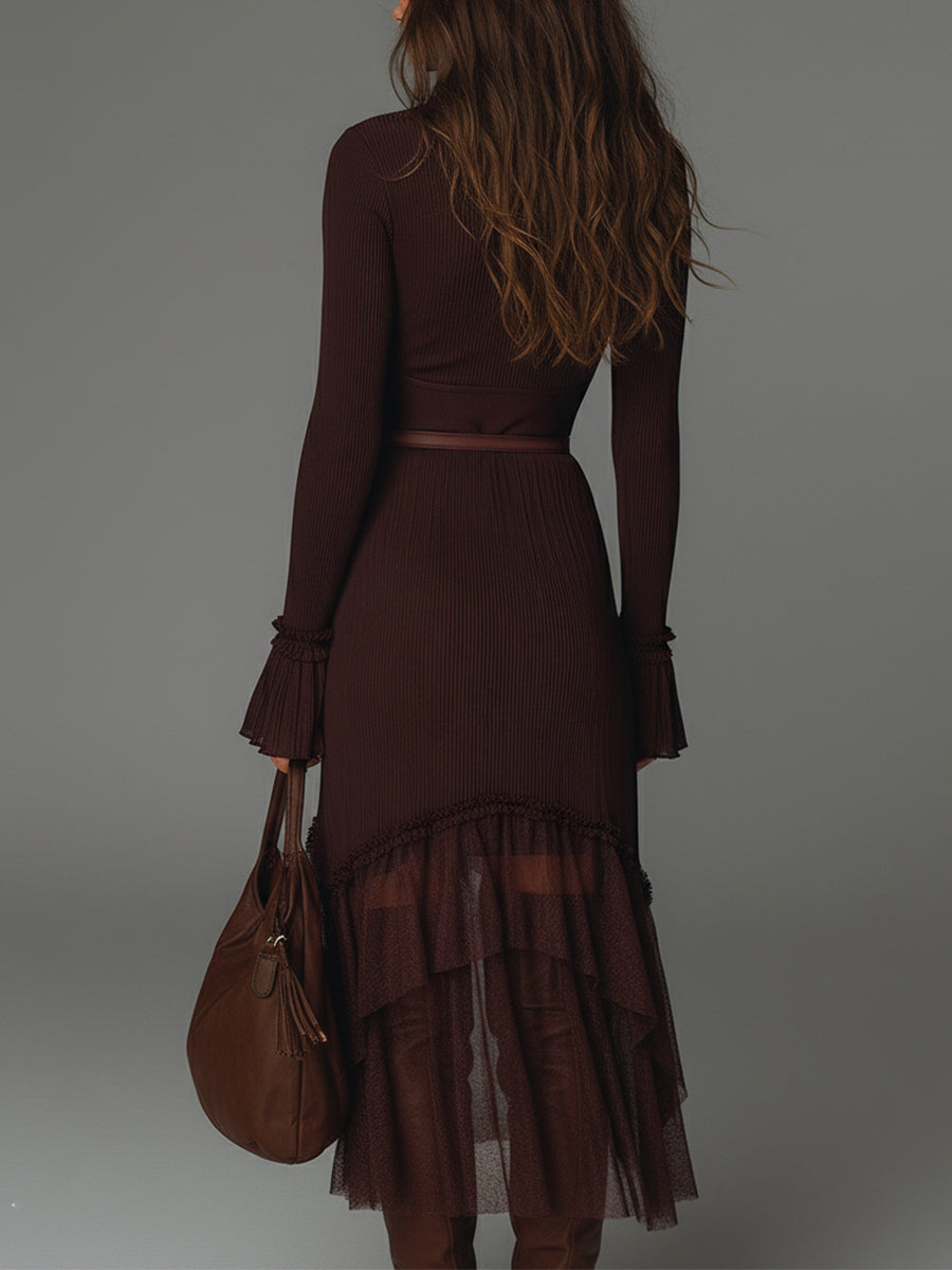 Mesh pleated midi dress from My Store featuring a casual, flowy design with a fitted waist and delicate fabric details.