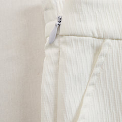 Cream textured lantern sleeve two-piece set for women featuring stylish pants, perfect for casual or dressy occasions.