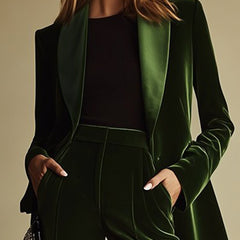 Emerald green loose velvet two-piece suit set for women, featuring stylish pants and top, made by My Store.