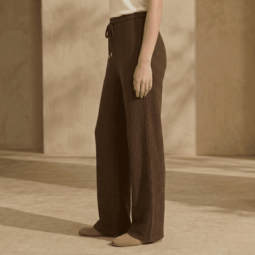 Women's cable-knit wide-leg lounge trousers by Tammy Bradley, soft knit fabric with relaxed fit and comfortable style.