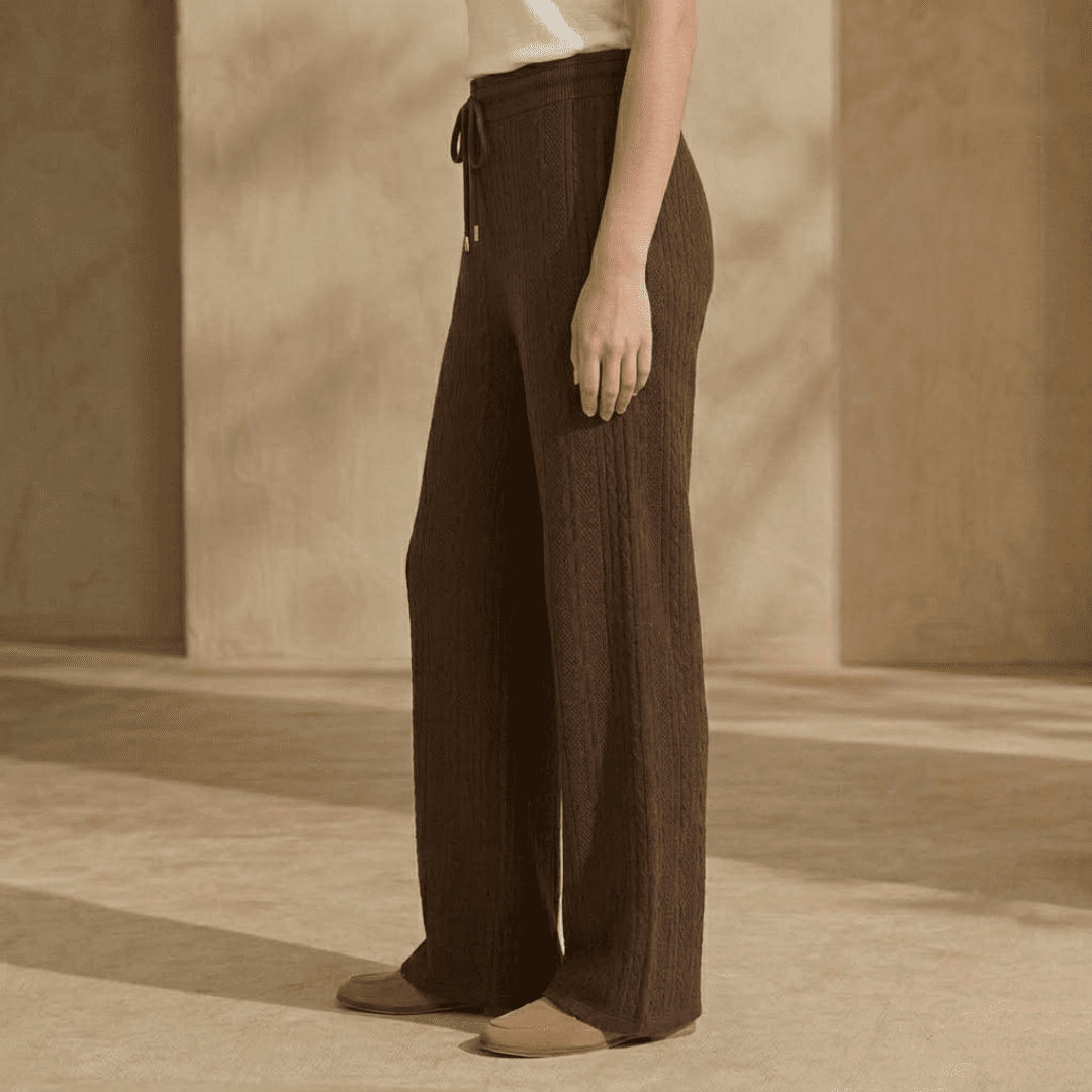 Women's cable-knit wide-leg lounge trousers by Tammy Bradley, soft knit fabric with relaxed fit and comfortable style.