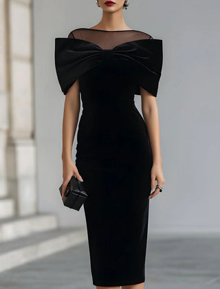 Elegant midi dress for women, Bardot velvet style, featuring a fitted silhouette and off-shoulder neckline, stylish women's clothing.
