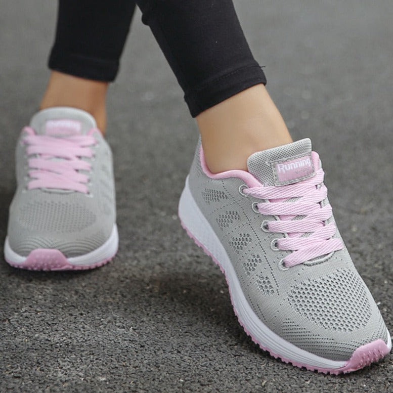 Comfortable women's orthopedic walking shoes by My Store with lace-up knit design, ideal for supportive everyday walking.