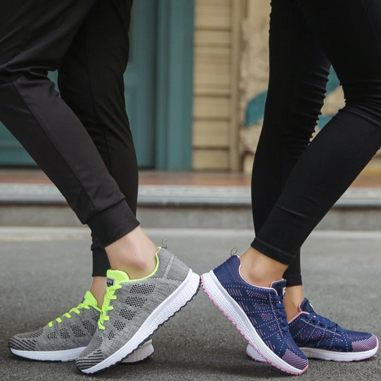 Comfortable women's orthopedic walking shoes with lace-up knit design, providing support and stability for everyday wear.