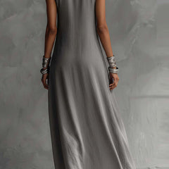 Color-blocked round neck sleeveless casual maxi dress with pockets, loose fit, by My Store, featuring a stylish and comfortable design.