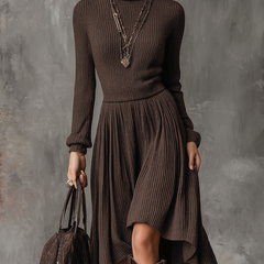 Retro high-neck long-sleeve ribbed knit midi dress by My Store, bodycon fit, in a classic style perfect for stylish occasions.
