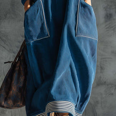 Blue corduroy midi dress from My Store featuring a casual style, with a fitted bodice and flowing skirt, displayed on a hanger.
