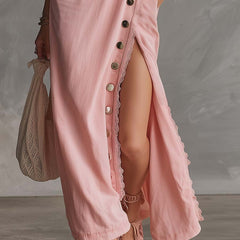 Pink lace V-neck midi dress from My Store, elegant evening dress with delicate lace fabric and flattering fit.