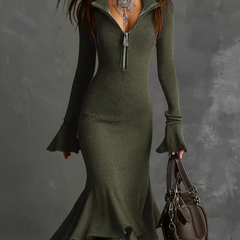 Knit midi dress for women in soft fabric, featuring long sleeves and a fitted silhouette, by My Store.