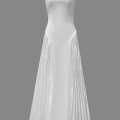 White A-line maxi dress with loose pleats and V-neck, stylish solid color dress from My Store, ideal for elegant occasions.