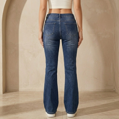 Women’s mid-waist stretch flared jeans from My Store, slim fit denim pants with a stylish flared leg design.