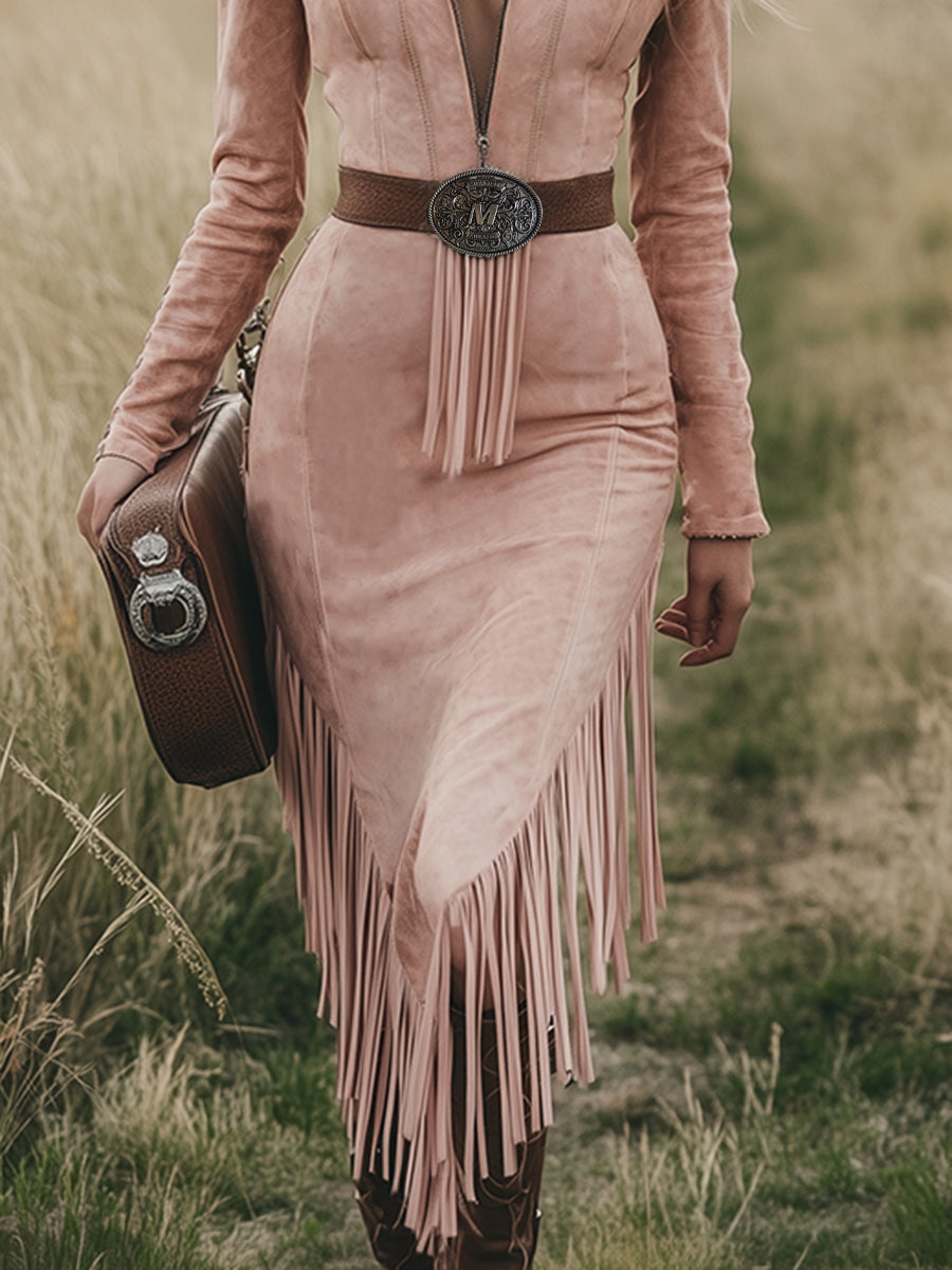 Pink tassel midi dress from My Store featuring a casual style with flowy fabric and stylish tassel details.