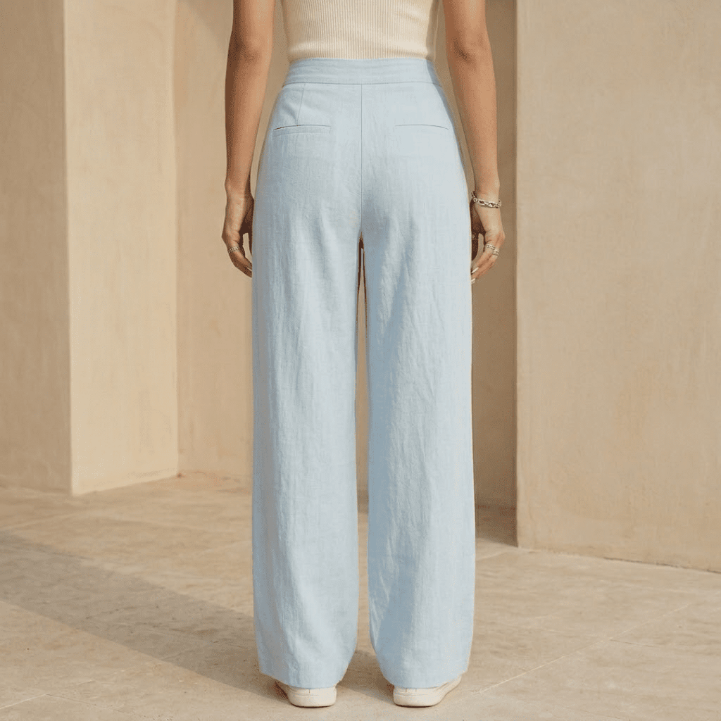 Women's Tammy Bradley criss-cross waist wide-leg trousers, stylish pants with a relaxed fit and wide-leg design.