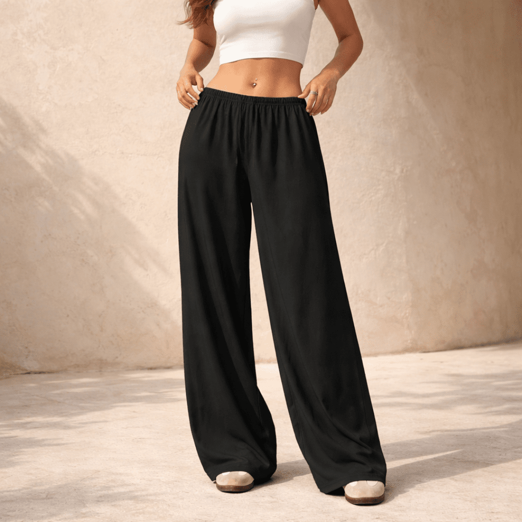 Women’s wide-leg drawstring lounge trousers by Tammy Bradley, featuring comfortable relaxed fit and casual style.