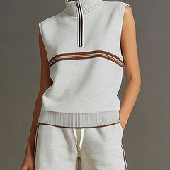 Retro sporty grey and white sleeveless sweatshirt and shorts set by My Store, featuring a half-zip design and casual athletic style.