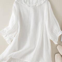Women’s ruffle linen summer dress featuring lightweight fabric and feminine design, perfect for warm weather.