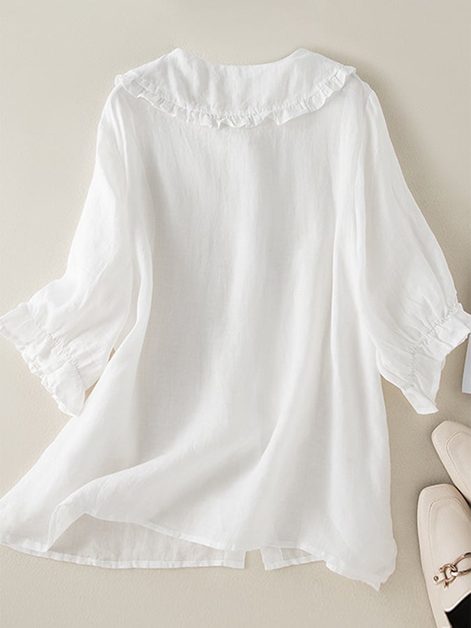 Women’s ruffle linen summer dress featuring lightweight fabric and feminine design, perfect for warm weather.