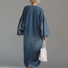 Blue denim maxi dress from My Store featuring a flowing silhouette and casual yet elegant style, perfect for evening wear.