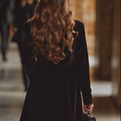 Brown velvet colour-block lapel coat with pockets, stylish and warm, featuring a tailored fit and contrasting details.