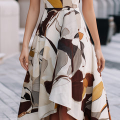 Abstract floral sleeveless fit and flare midi dress from My Store, featuring a vibrant floral pattern and a flattering silhouette.