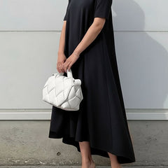 White high-low short sleeve maxi dress from My Store, featuring a solid color design and flowing fabric.