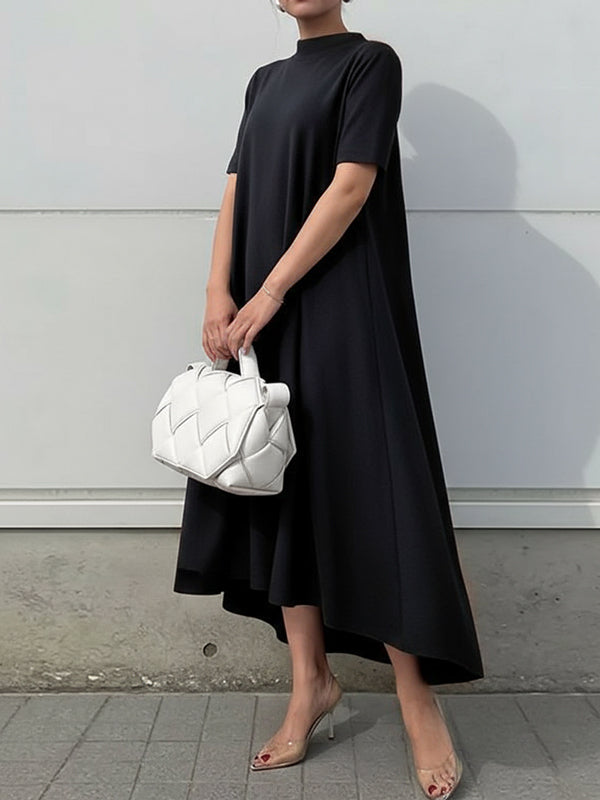 White high-low short sleeve maxi dress from My Store, featuring a solid color design and flowing fabric.