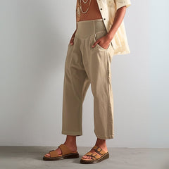 Women's pink harem-cut denim jeans with sculpted fit, stylish pants from My Store featuring a relaxed, fashionable silhouette.