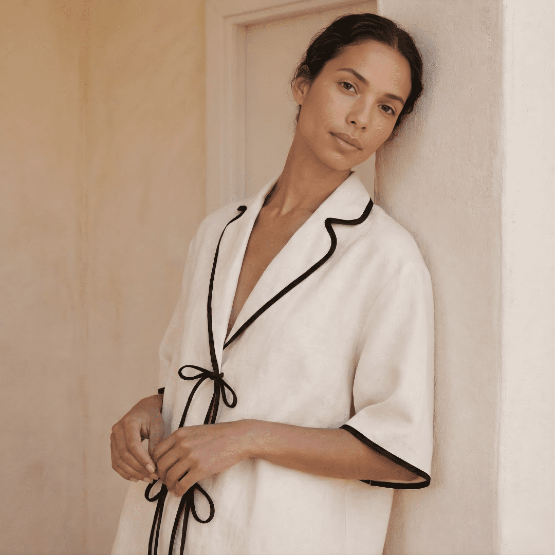 Ivory linen-blend shirt and skirt co-ord set for women by Tammy Bradley, featuring a stylish matching top and skirt ensemble.