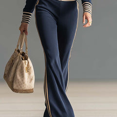Dark blue knitted hooded zip-up V-neck jumpsuit for women, featuring stylish pant design from My Store.