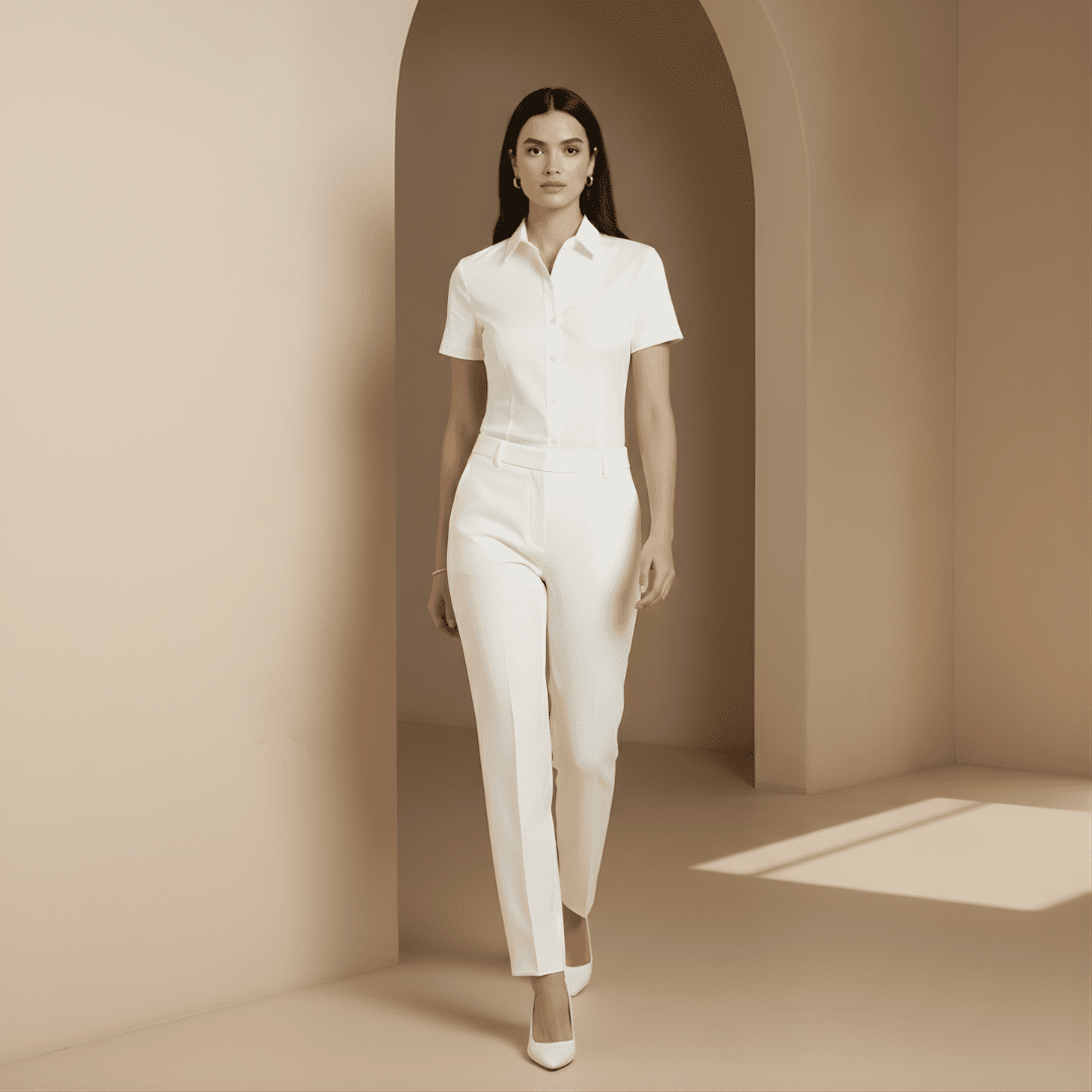 Light beige linen-blend short-sleeve loose-fit women's shirt by Tammy Bradley, shown flat with a relaxed fit and soft fabric texture.