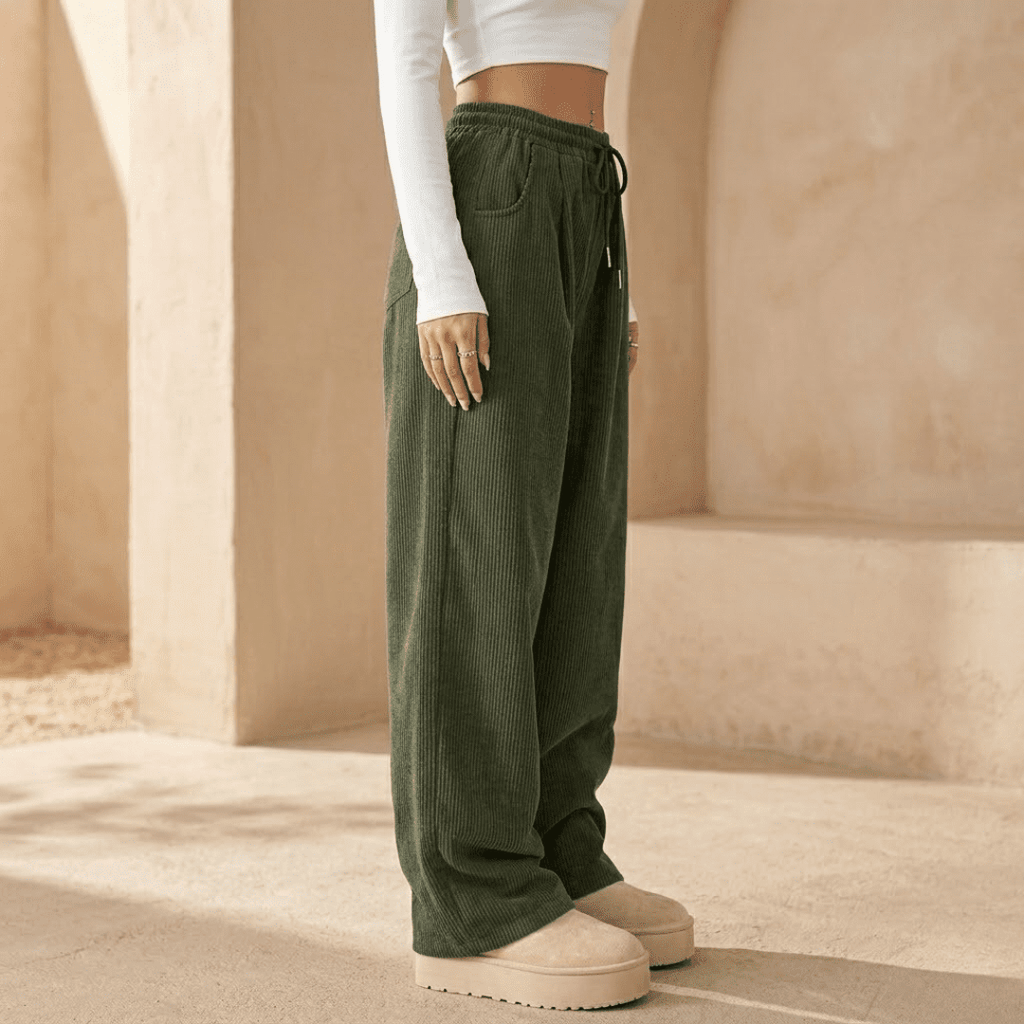 Women's corduroy relaxed wide-leg trousers by Tammy Bradley, featuring a comfortable fit and stylish wide-leg design.