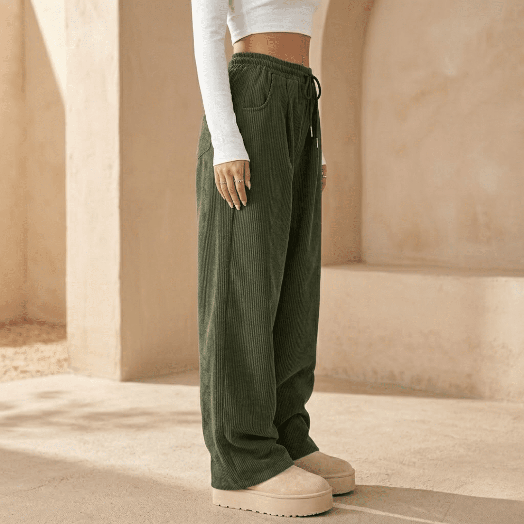 Women's corduroy relaxed wide-leg trousers by Tammy Bradley, featuring a comfortable fit and stylish wide-leg design.