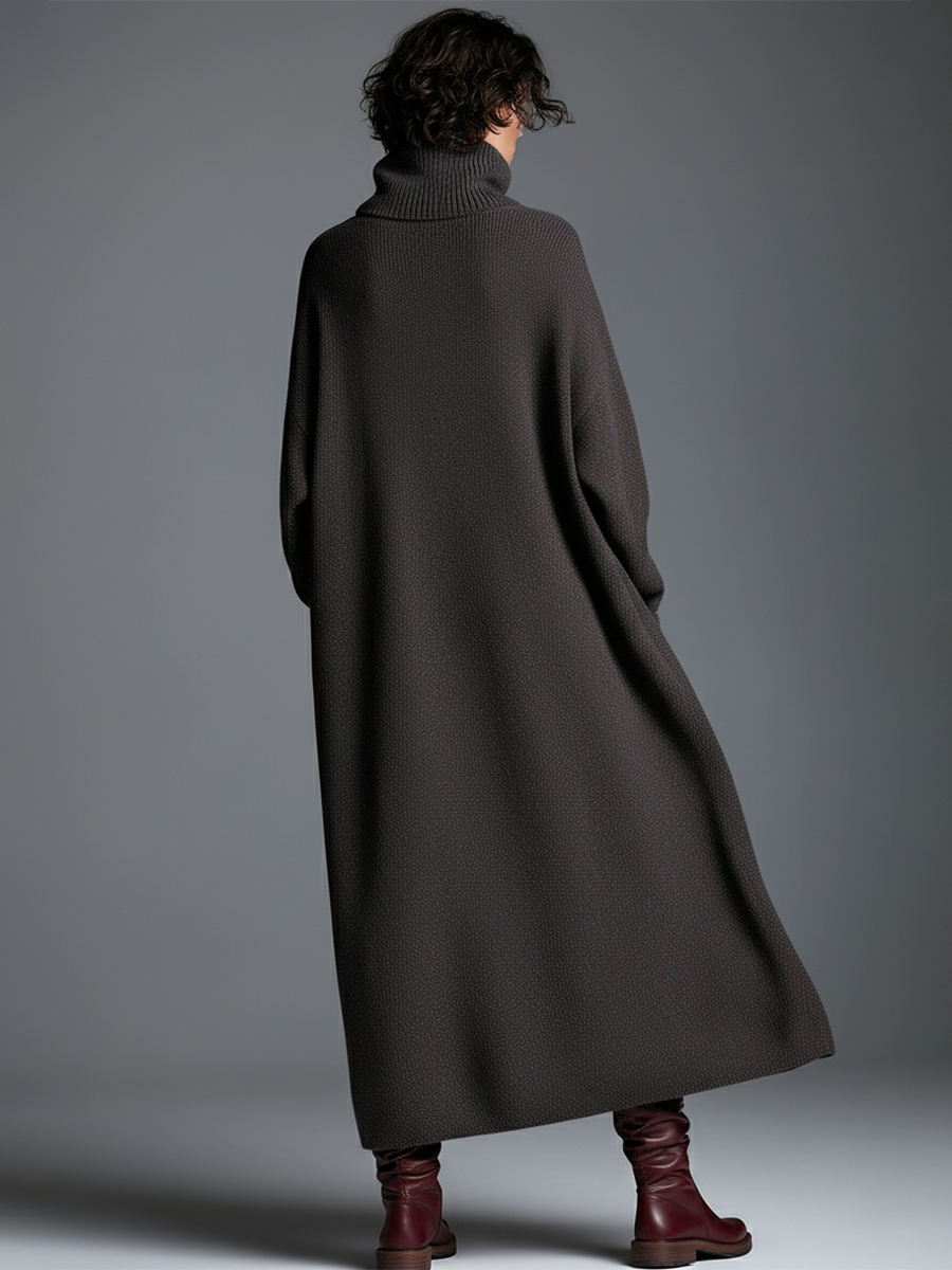 Brown knit maxi dress for women, stylish and comfortable, featuring a flowy design and long sleeves, perfect for casual wear.