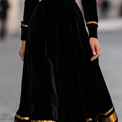 Elegant velvet midi dress with gold trim from My Store, featuring a fitted silhouette and stylish detailing.