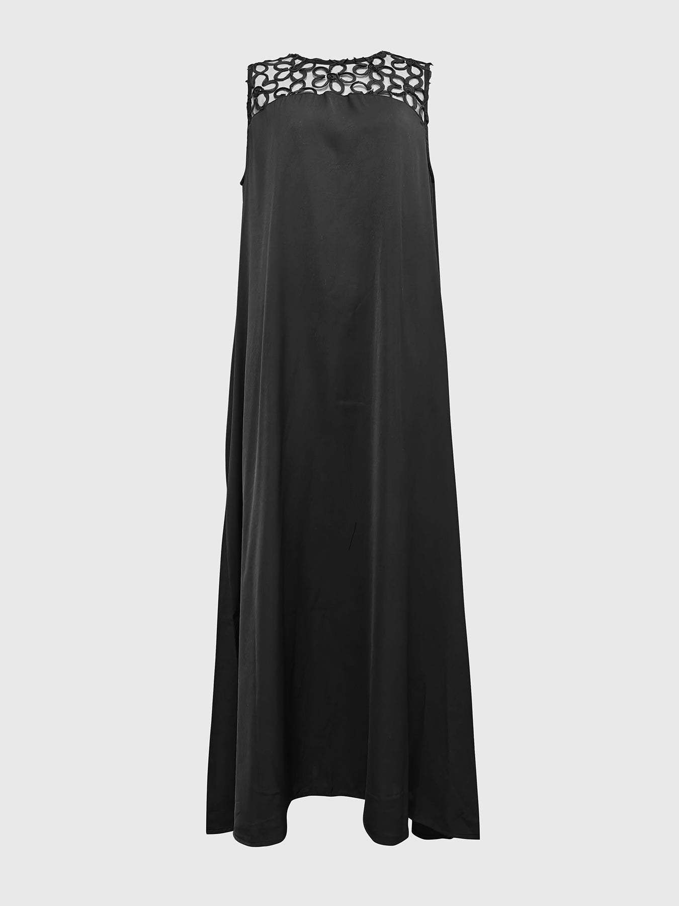 White sleeveless maxi dress with hollow details, split-joint design, and round neck from My Store's solid color dress collection.